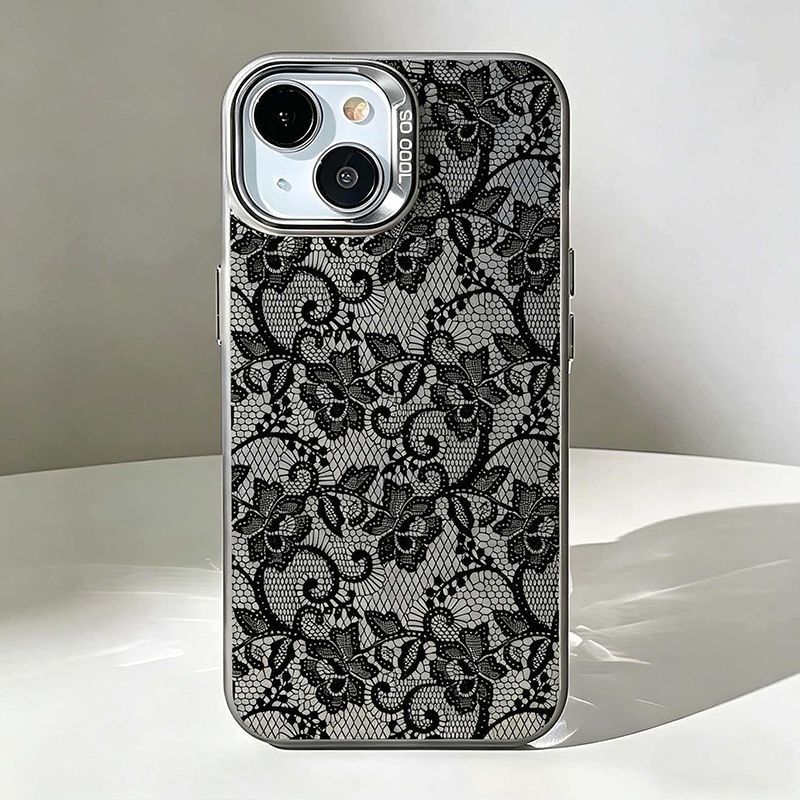Vintage Floral Pattern Soft Case - Casing Ponsel Vintage Hitam Renda Bunga