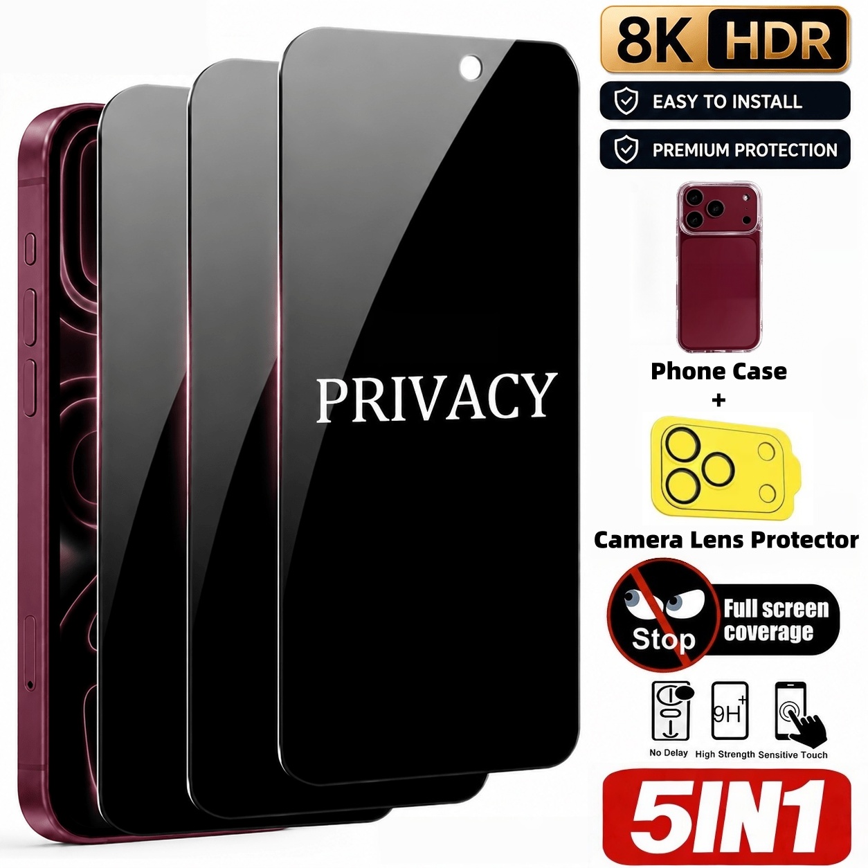Anti Spy Privacy Glass Case - [5 Pcs Set] 3 Pcs Pelindung