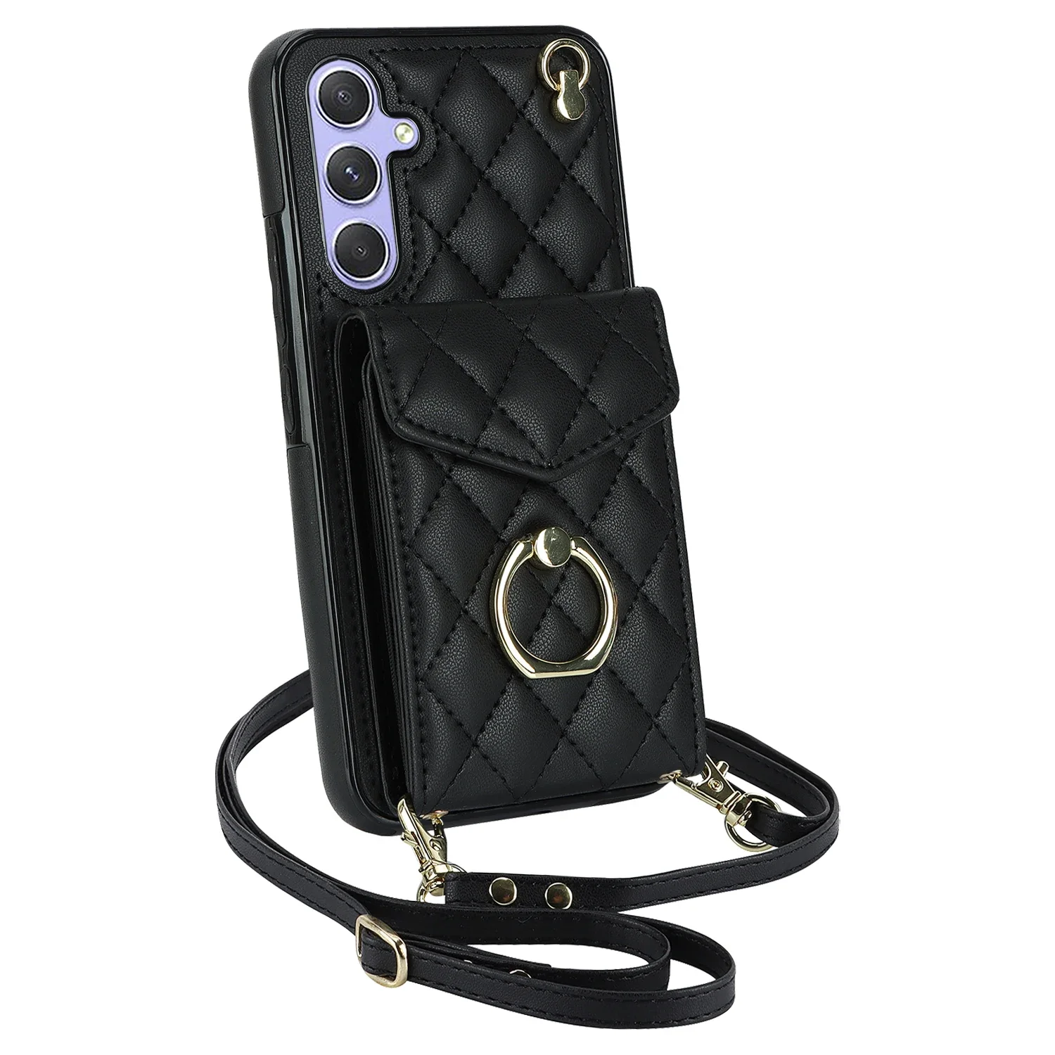 Leather Wallet Card Holder Phone Cover - Sarung ponsel cincin Solt kartu dompet