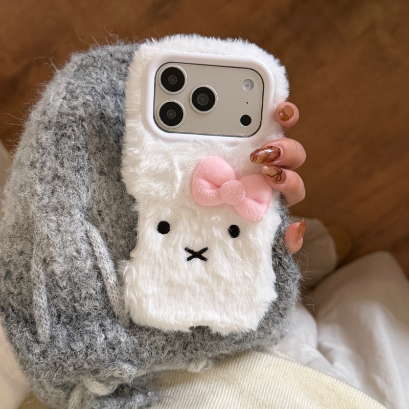 Casing HP Miffy Bulu Putih Lem - Cute Cartoon Wrist Strap Silicone Case ulasan dan harga