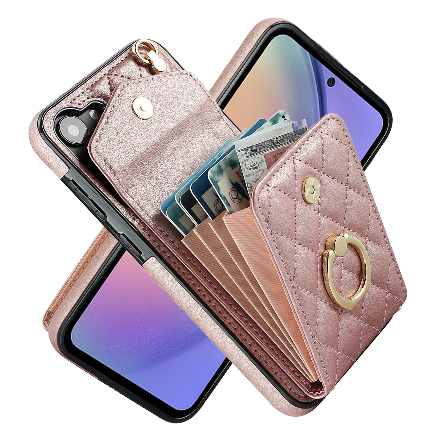 Sarung ponsel cincin Solt kart - Leather Wallet Card Holder Phone Cover ulasan dan harga